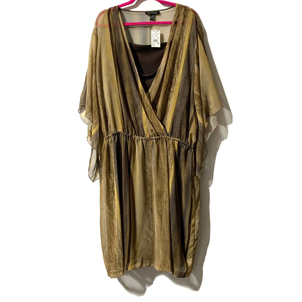 Ashley Stewart Dress Women’s Size 24 Blouson Flare Sleeves Chiffon Overlay NWT